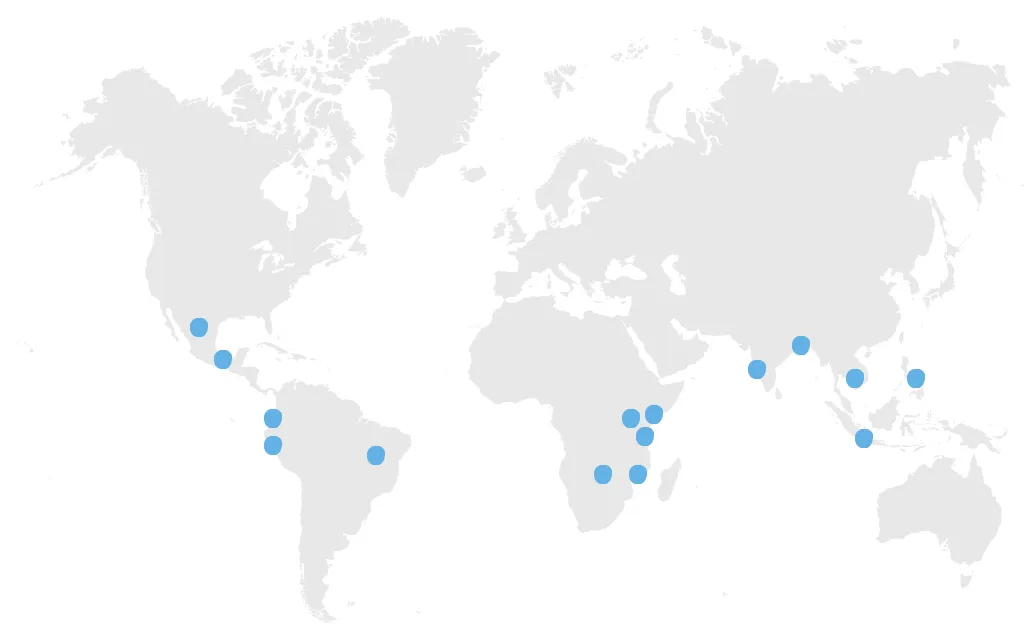 A map showing the locations where Water.org works.