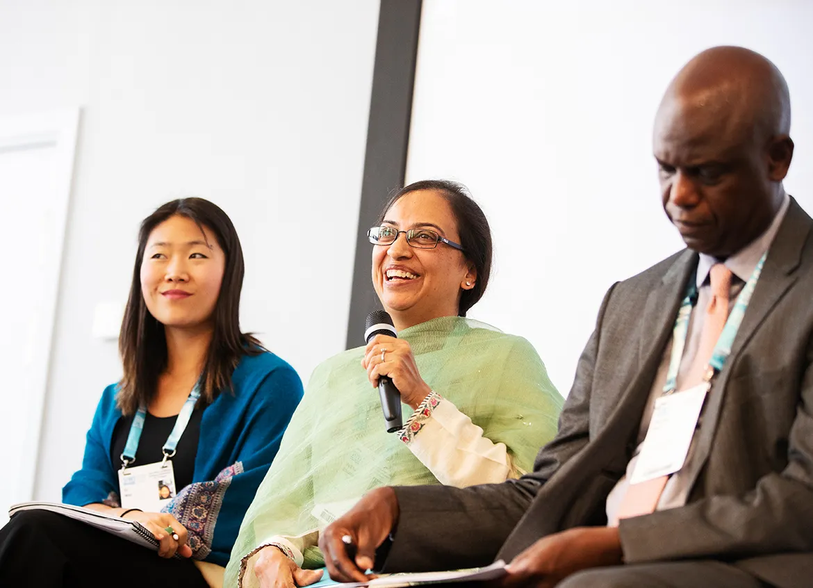 Vedika Bhandarkar speaking on a panel.