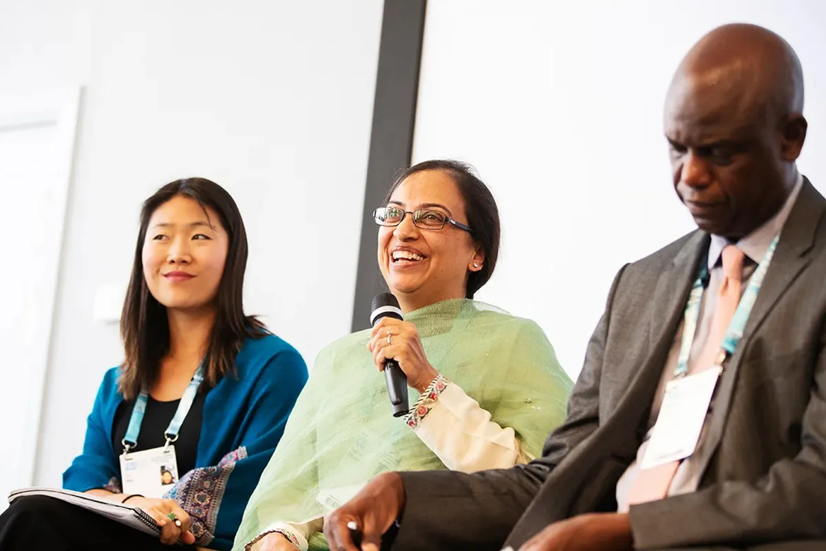 Vedika Bhandarkar speaking on a panel.