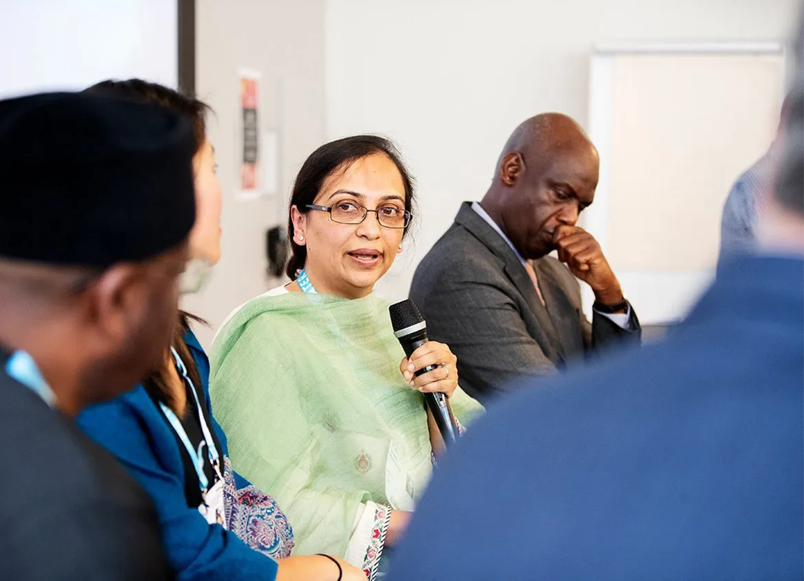 Vedika Bhandarkar, Water.org's President and COO, leading a conversation at Stockholm World Water Week.